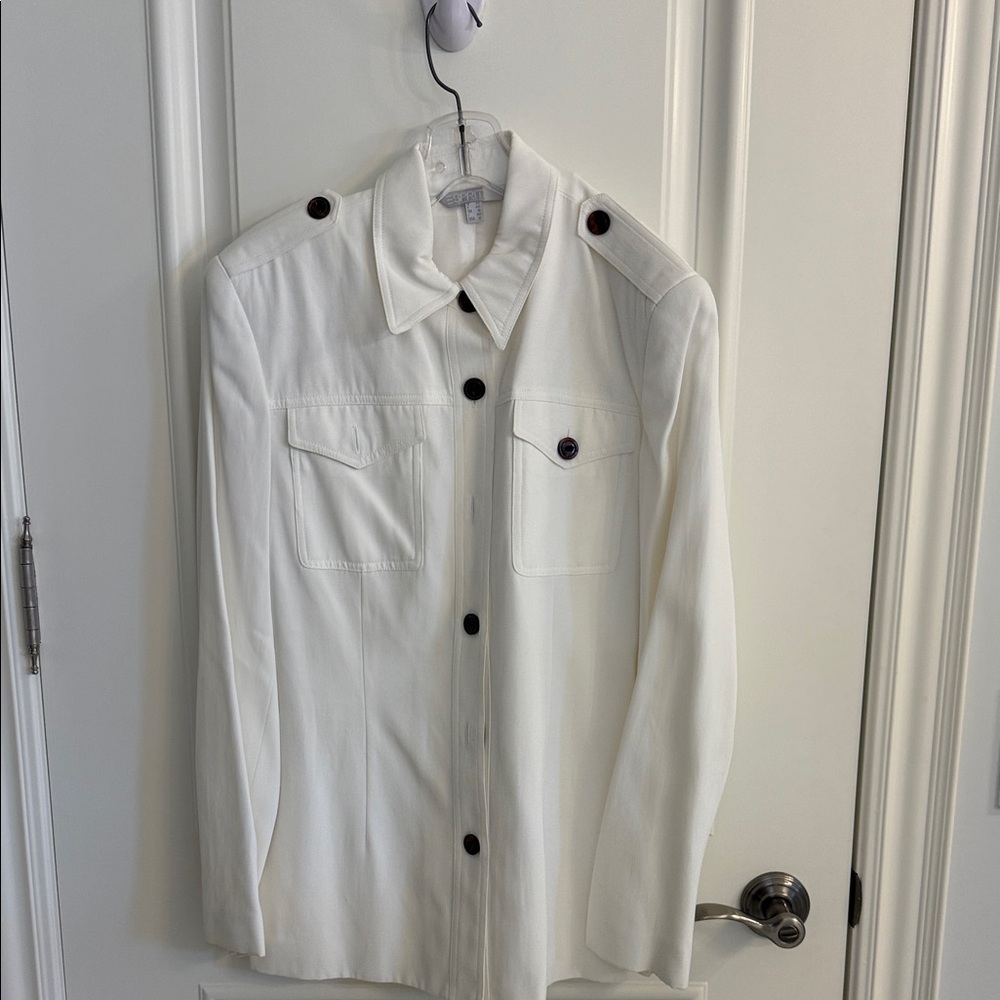White Button-Up Shirt with Black Accents
